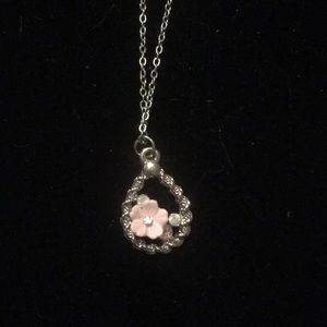 Pink rose silver necklace